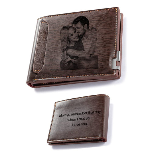 - Kaululu Customised Wallet For Men | Photo Text Engraved Light Brown Leather -