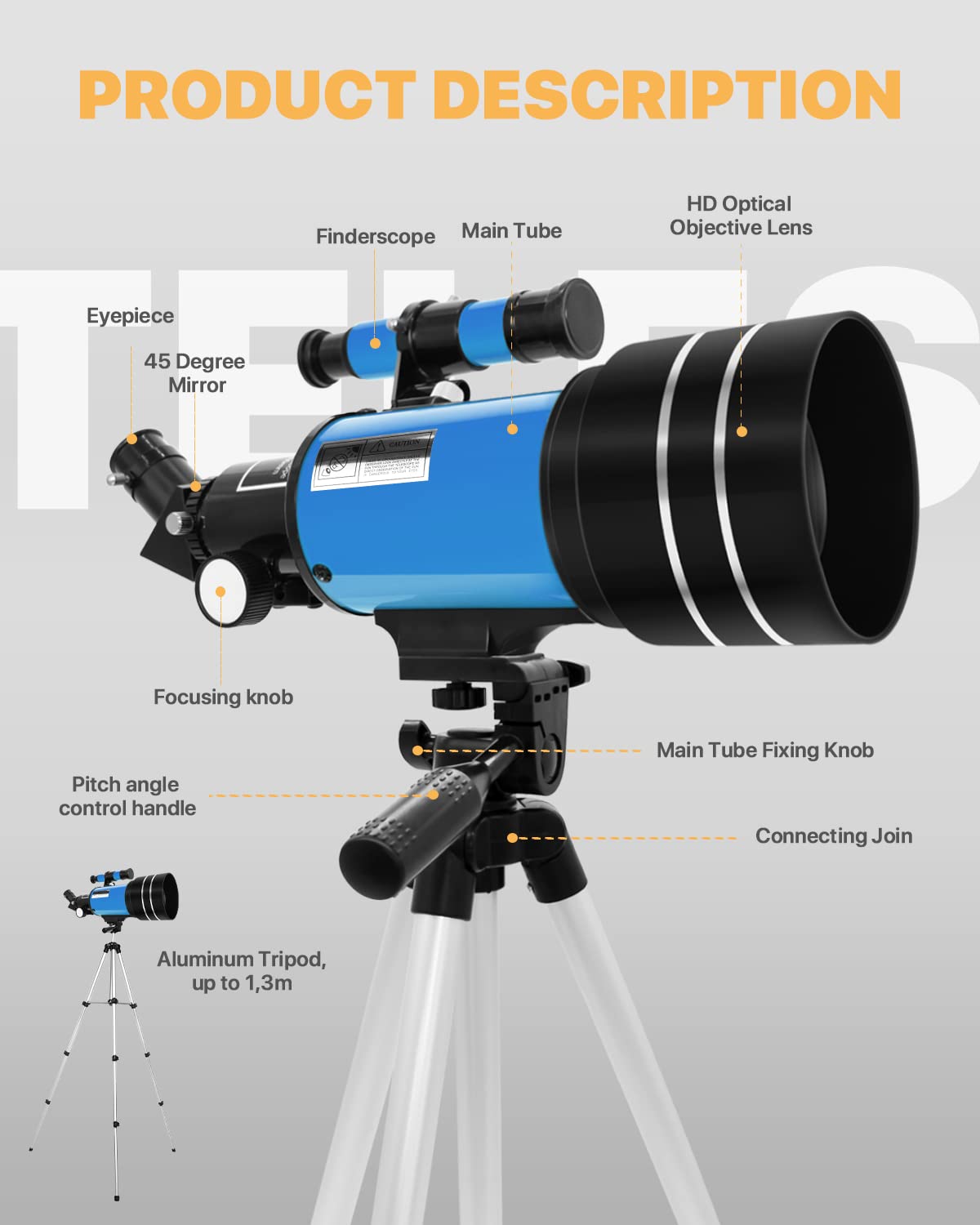 Astronomy Telescopes,Urtioty 70mm Astronomy Refractor Telescope with Adjustable Tripod for Sky Star Gazing,Ideal for Kids & Beginners & Adult