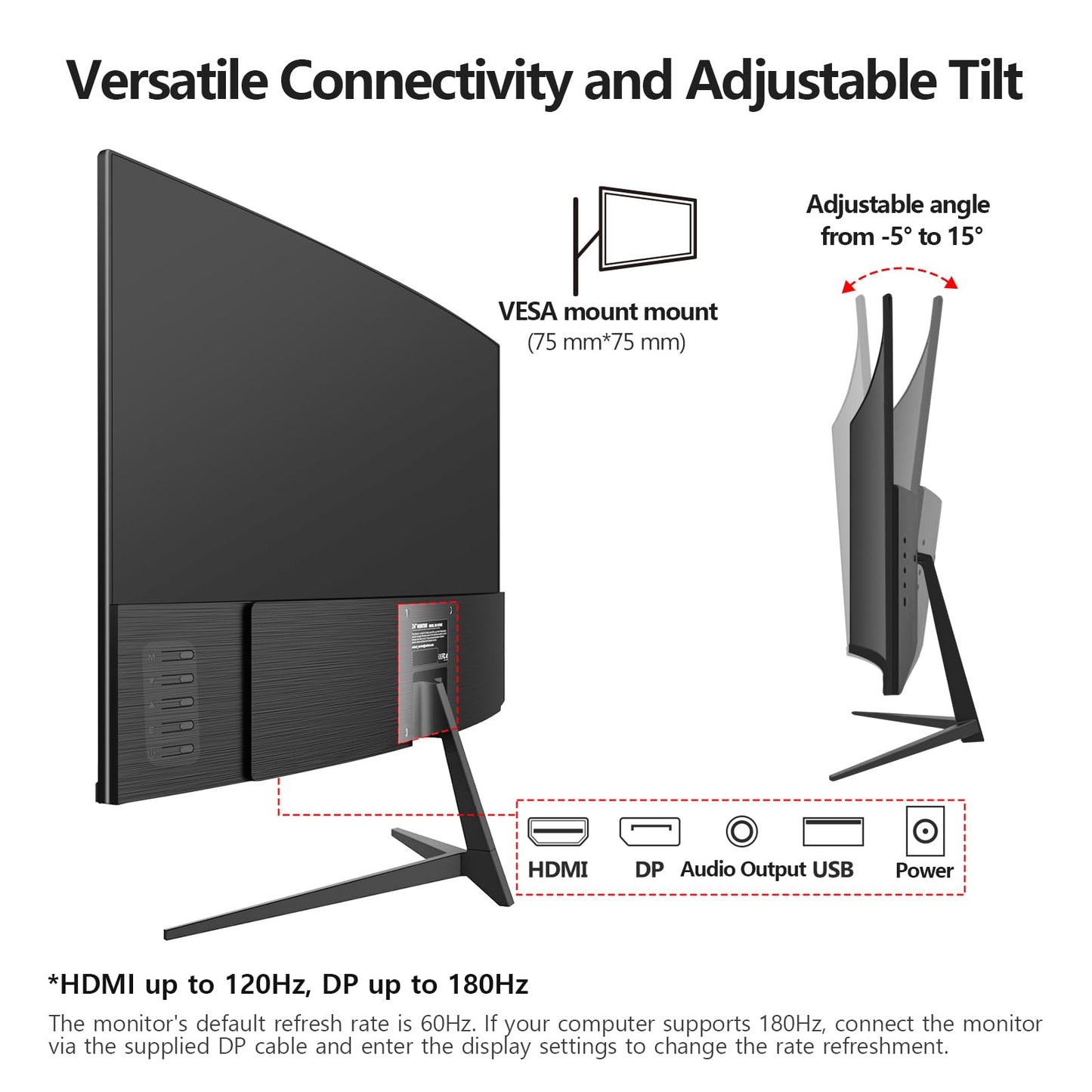 - Gawfolk 24 Inch Curved PC Gaming Monitors 180hz | FHD 1080p 1ms without Bezel | freesync | 100% sRGB | 178 ° Angle View HDMI DisplayPort -