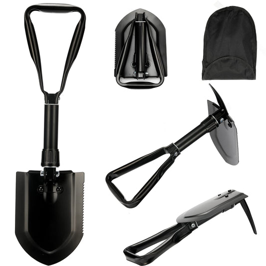 - Camping Shovel | 50# High-Carbon Steel Entrenching Tool | Folding | Portable Shovel For Garden, Hunting, Hiking, Fishing | Black -