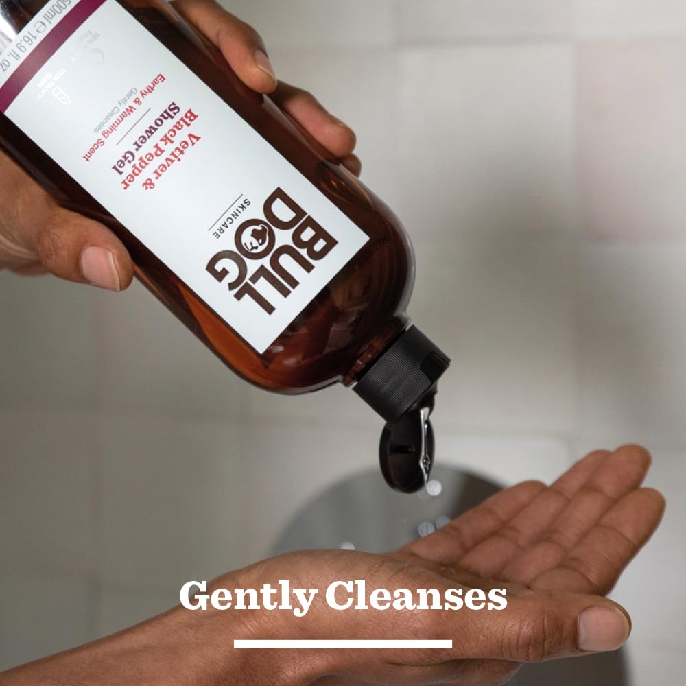 BULLDOG SKINCARE - Black Pepper and Vetiver Shower Gel |Earthy and Warming Scent | 500 ml