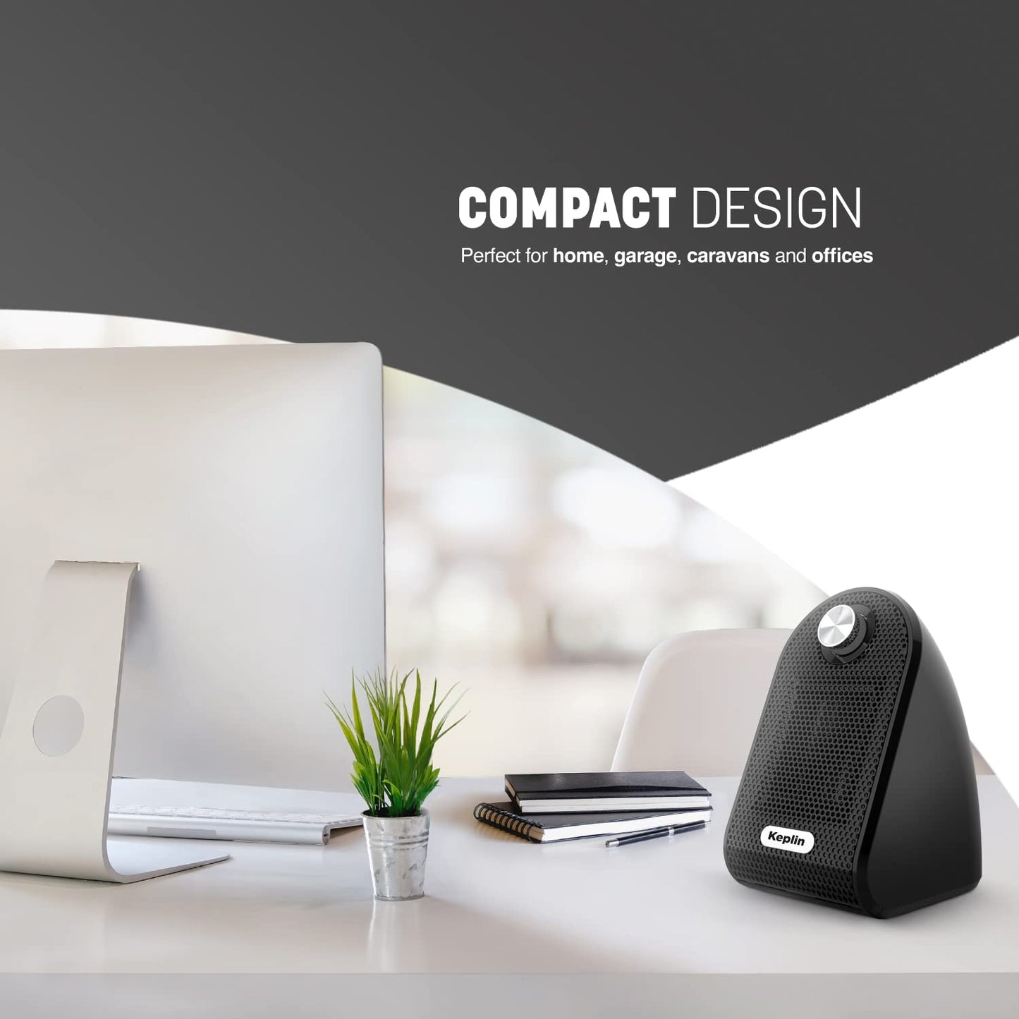 - KEPLIN Black Ceramic Desk Heater | 500W Low Energy Consumption | Silent Heater -