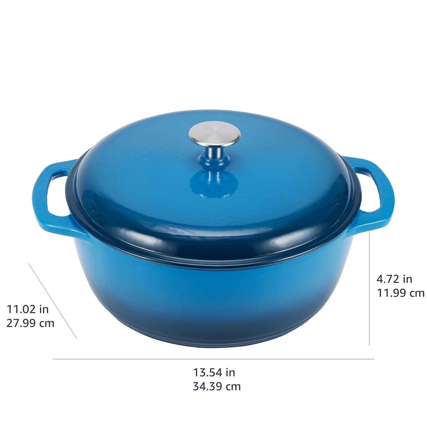 Amazon Basics Enameled Cast Iron Round Dutch Oven with Lid and Dual Handles, Heavy-Duty, 5.6 L, Blue