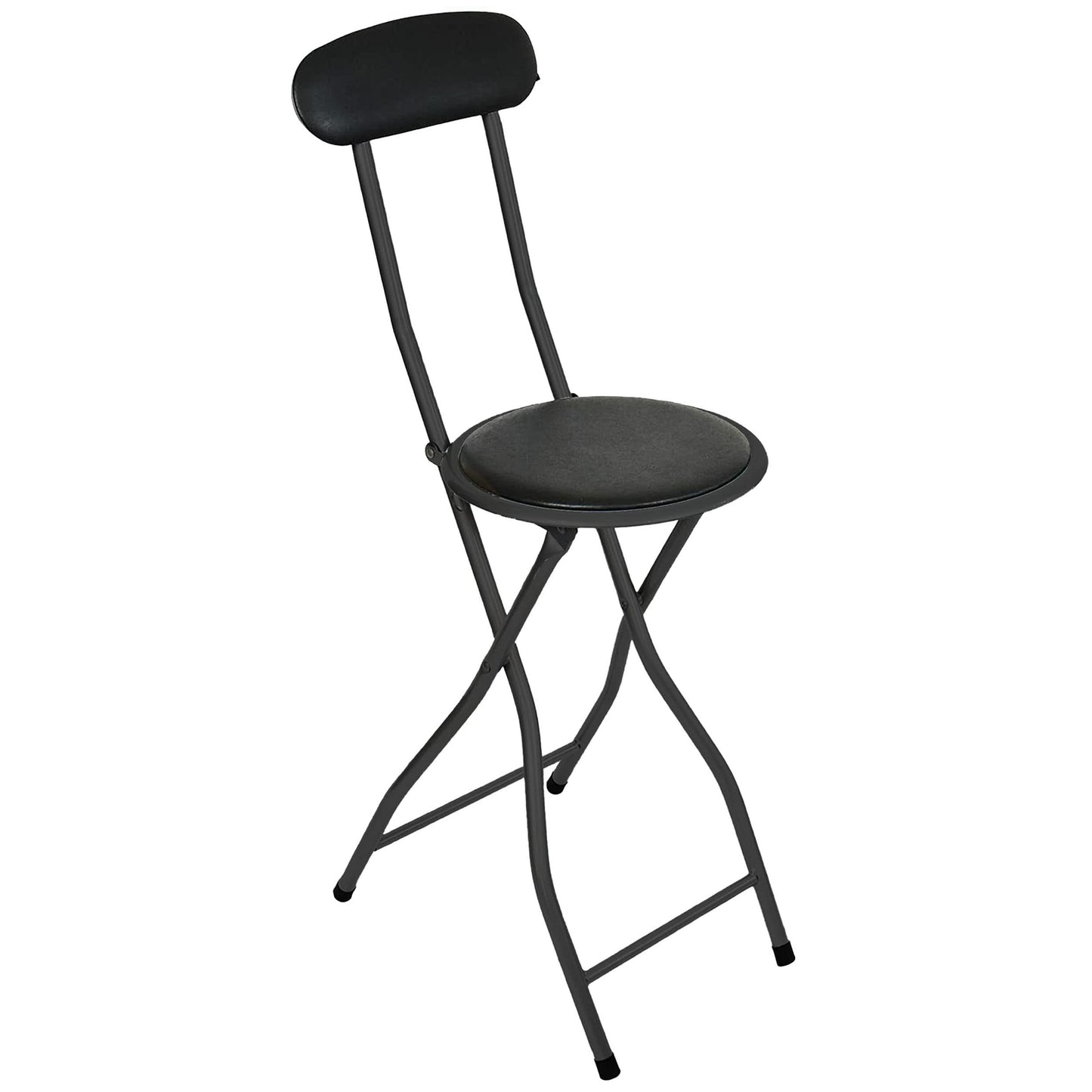 - Round Compact Padded Folding High Back Stool Chair | Office Stool | Kitchen Stool | Desk Stool | Black -