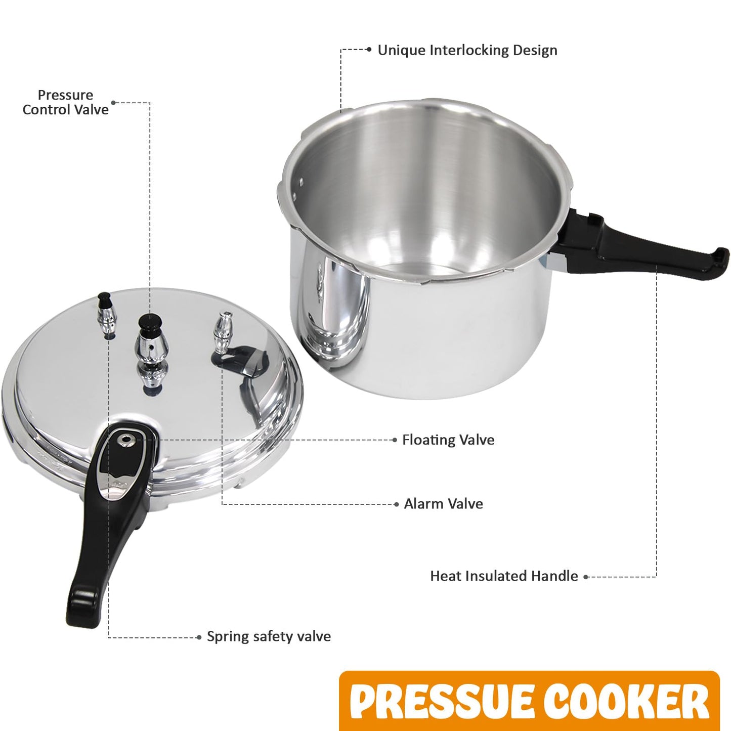 3.5 Litre Pressure Cooker for Kitchen & Catering, Aluminium + Stainless Steel, Suitable for all Hob Types Including Induction Hob - Silver