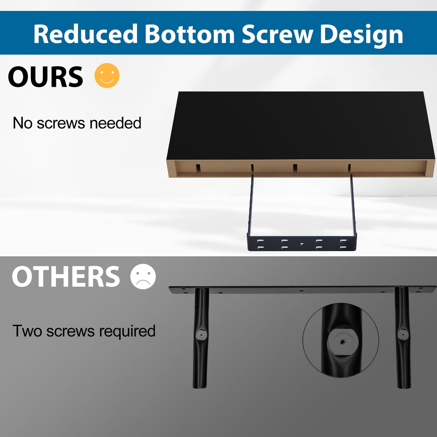 BONTEC Wood Floating Shelves Set of 2, 40cm Bathroom Wall Shelves up to 10kg, Wall Mounted Farmhouse Décor for Bathroom, Bedroom, Living Room and Kitchen, Office, etc (Black)