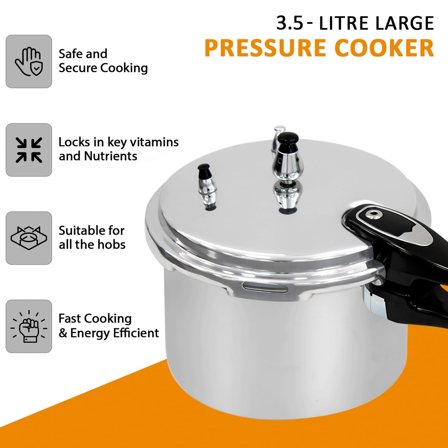 3.5 Litre Pressure Cooker for Kitchen & Catering, Aluminium + Stainless Steel, Suitable for all Hob Types Including Induction Hob - Silver