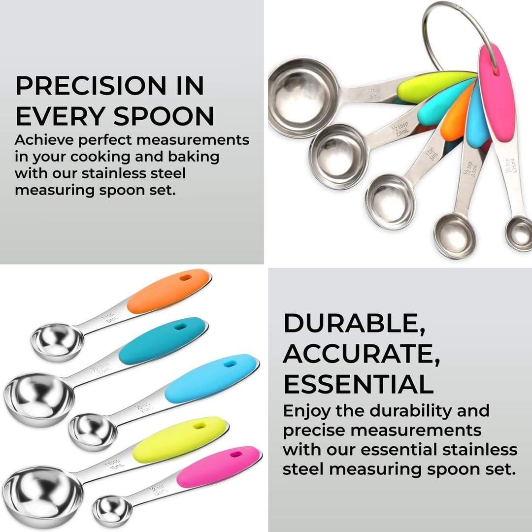- H&S Measuring Spoon Set | 5 Stainless Steel Metal Measure Cup Spoons For Baking -