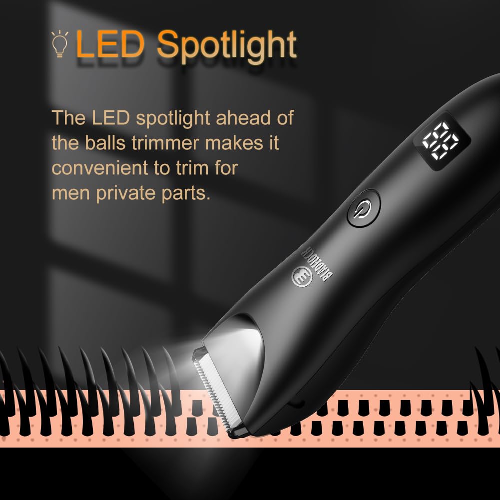 Body Hair Trimmer for Men, Electric Hair Clippers Ball Trimmer with Skin-Safe Blade, Waterproof Pubic Groin Hair Trimmer Grooming Kit with LCD Display & Recharge Dock