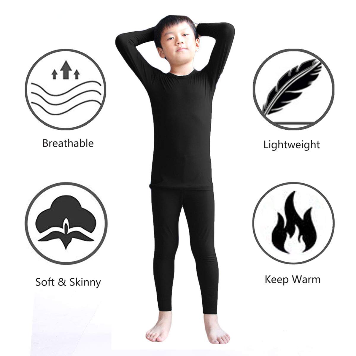 - LANBAOSI Kids Ski Thermal Underwear Set | Children Boys Fleece Base Layer & Long Johns Bottoms -