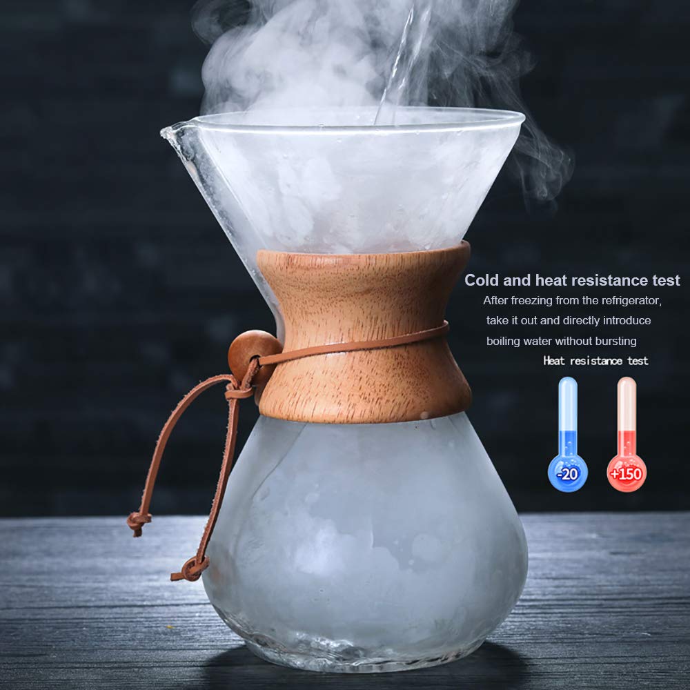 - QLESHINING Wood Neck Pour Over Coffee Maker | Permanent Filter and Coaster Pad -