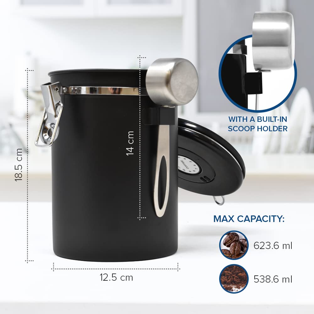 - joeji's Kitchen Coffee Beans Storage Container | Coffee Jar | 1800ml Stainless Steel Coffee Canister -