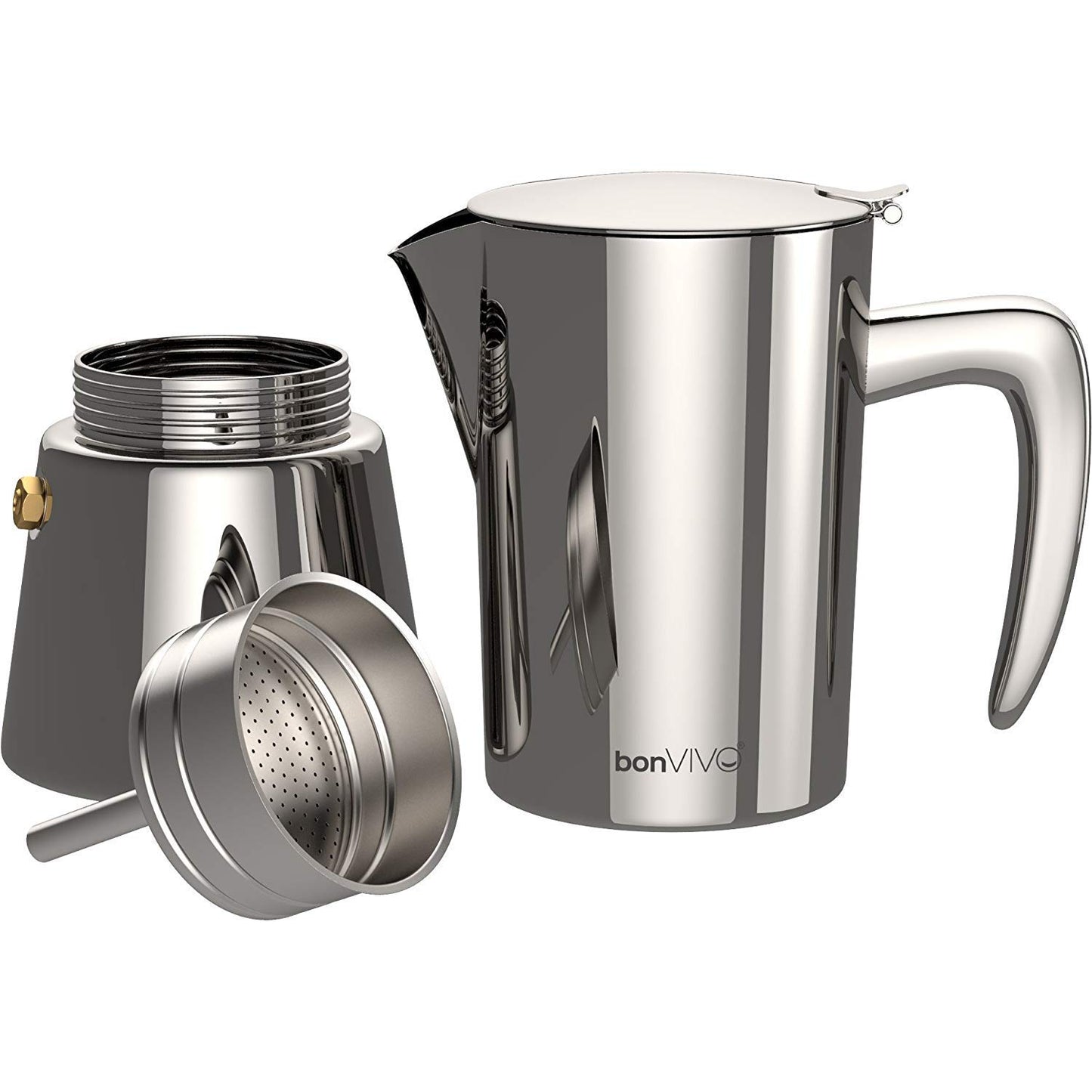 bonVIVO Moka Pot - Intenca, 300ml, Stainless Steel Espresso Maker w/Silver Chrome Finish - Stove Top Italian Coffee Maker - 6 Cup Coffee Pot - Gifts for Men and Women