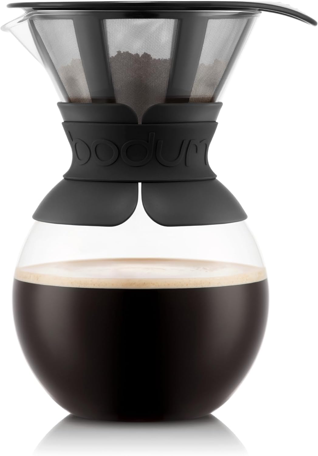 Bodum 34oz Pour Over Coffee Maker, High-Heat Borosilicate Glass with Reusable Stainless Steel Filter and Black Band - Made in Portugal