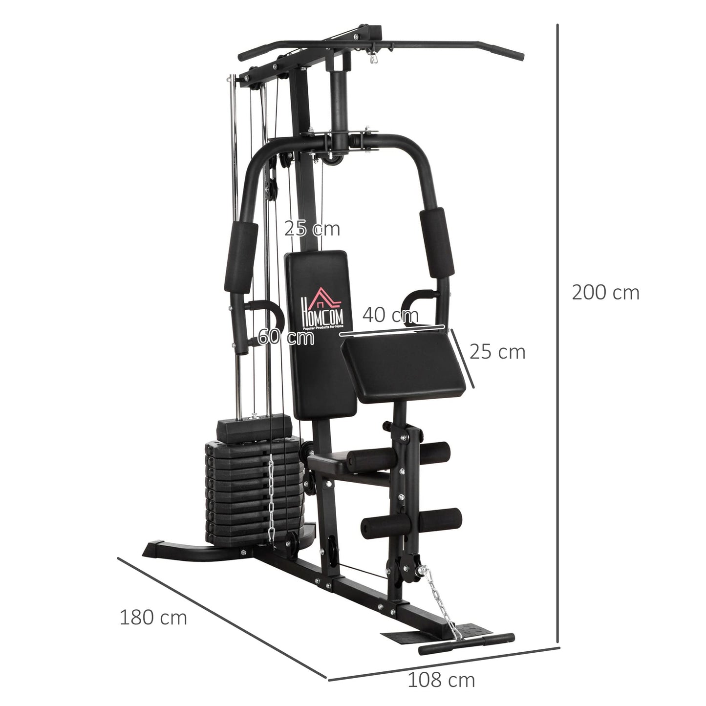 - HOMCOM Multi Gym with Weights | Multifunction Home Gym Machine | 45kg Weight Stack -
