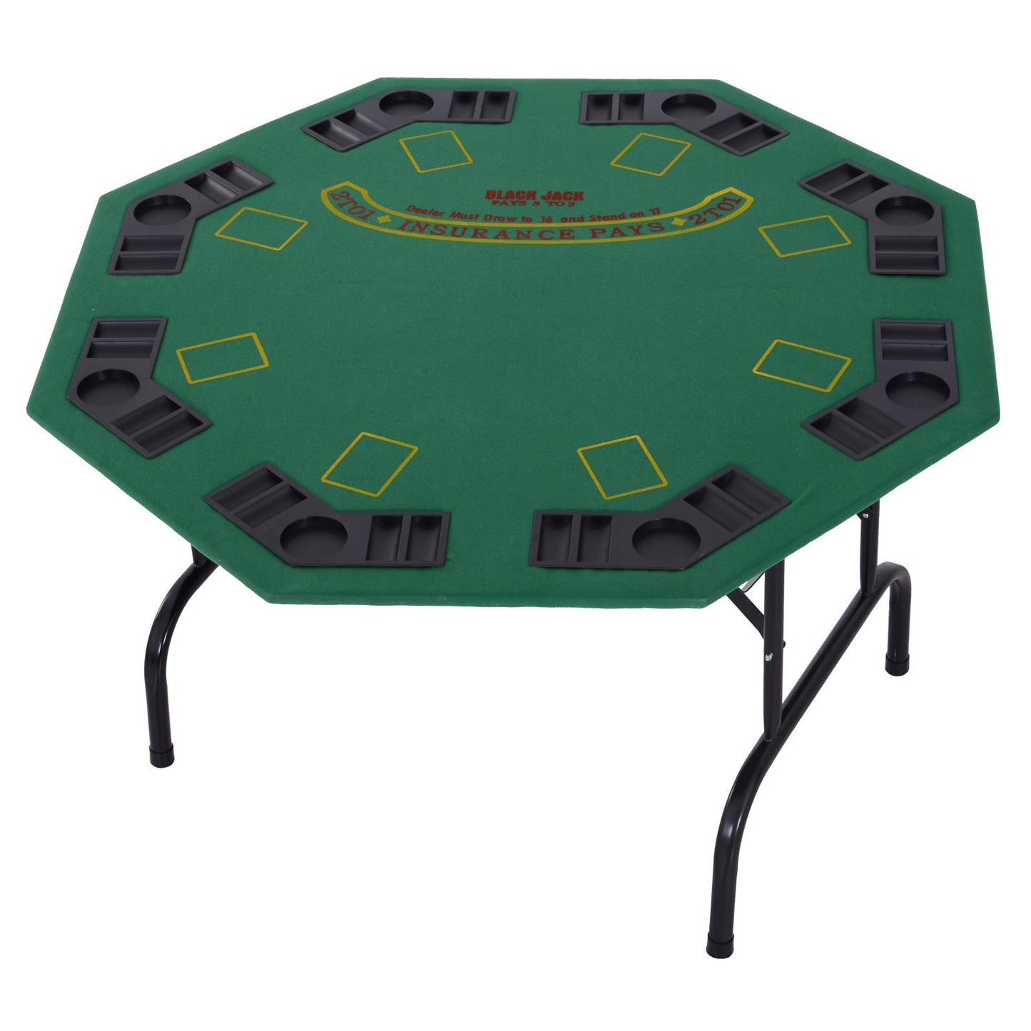 - HOMCOM 8 Player Folding Games Poker Table | Chip Cup Holder | Steel Base | Felt Top | Octagon -