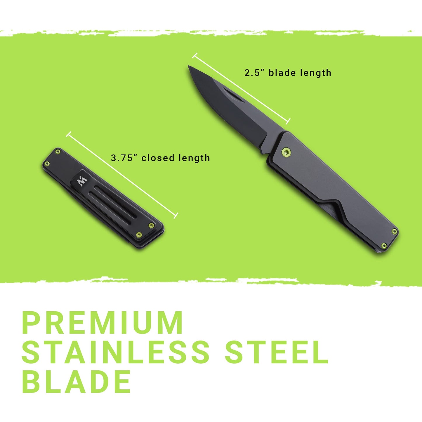 - Whitby Pocket Knife, 2.5" Mint Stainless Steel Folding Knives Charcoal Grey Finish