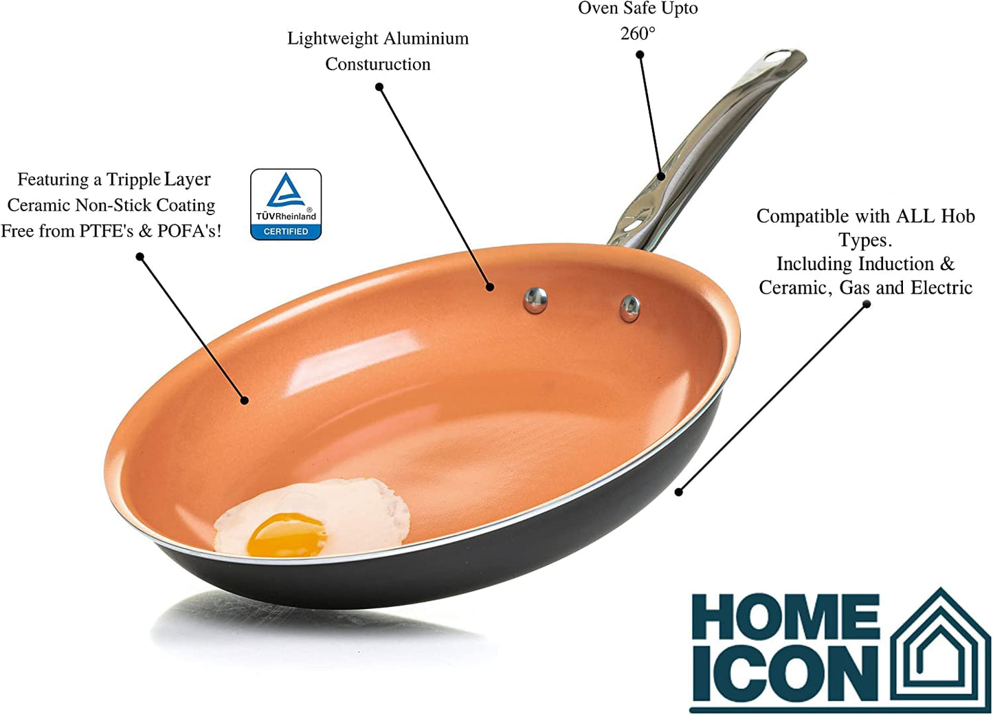 - Home Icon | Non Stick Frying Pan With Ceramic Coating | 26cm -