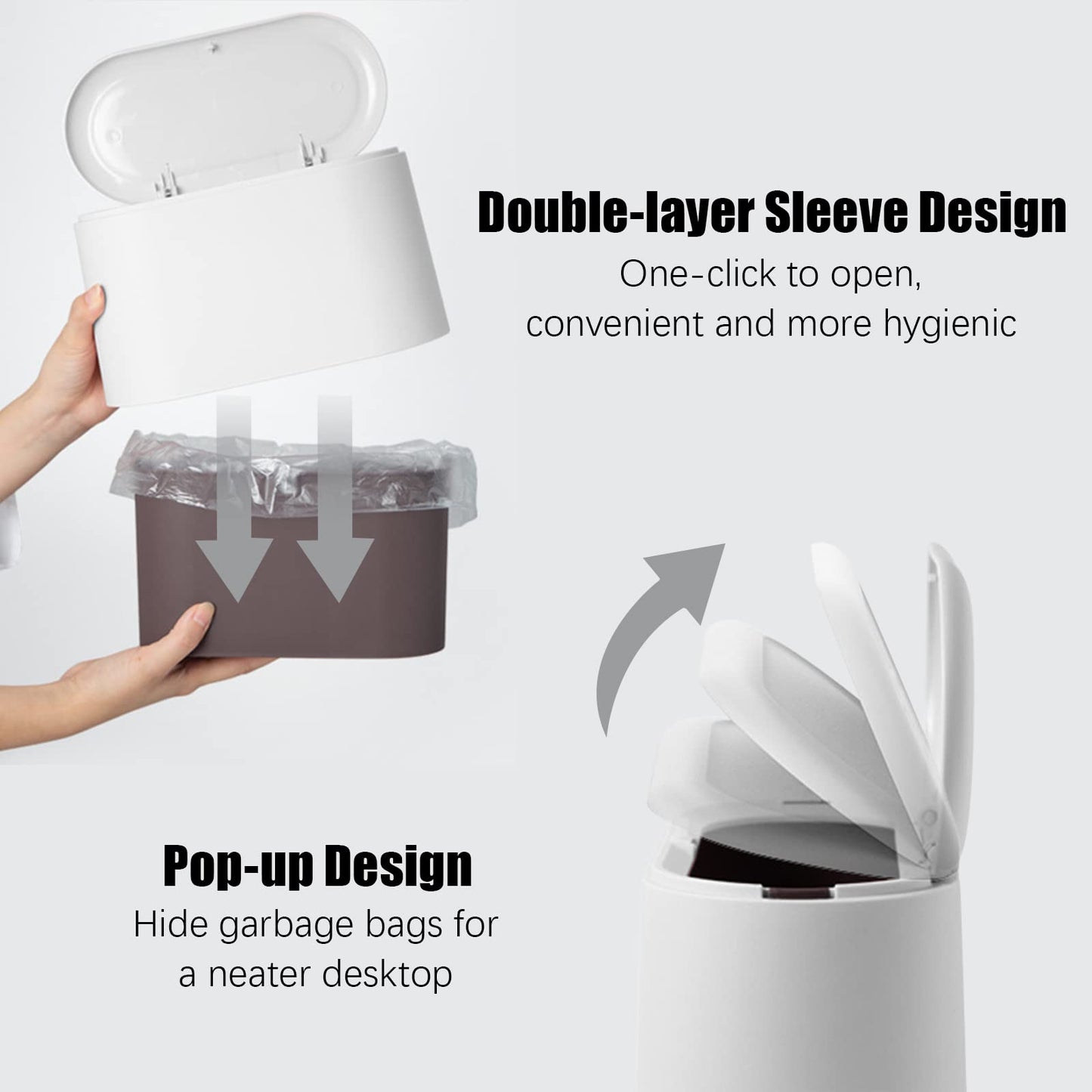 - SHAIDOJIO Desk Bin with Lid | Mini Bin with 90PCS Trash Bags -