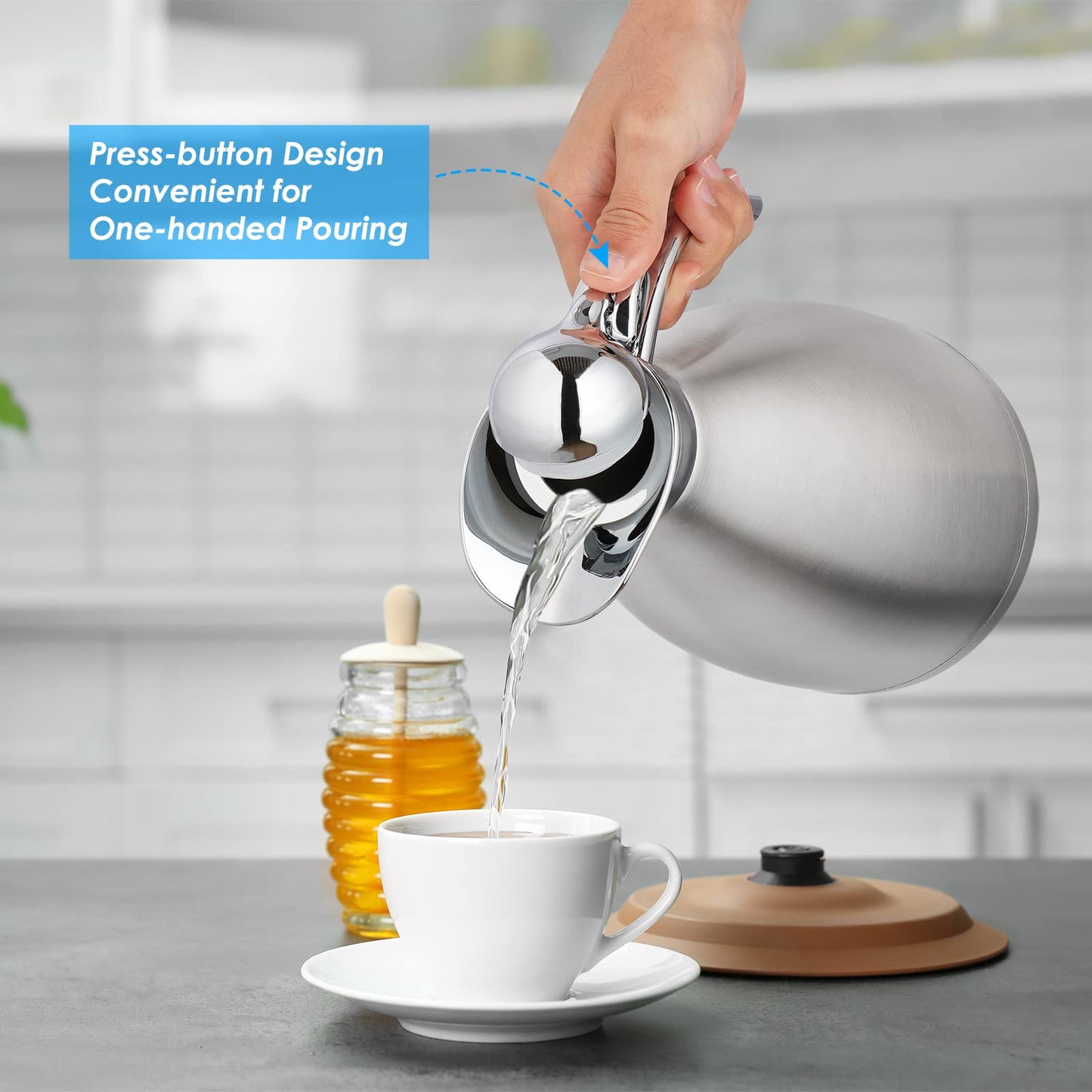 - Perome 2L Stainless Steel Thermal Carafe Jug | Double-Wall | Heat & Cold Retention for Water, Coffee, Tea -