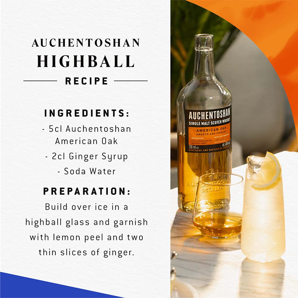 Auchentoshan American Oak | Scotch | Lowland | Single Malt Whisky | Smooth and Vanilla | Oak Cask Matured | 40 Percent ABV | 70 cl