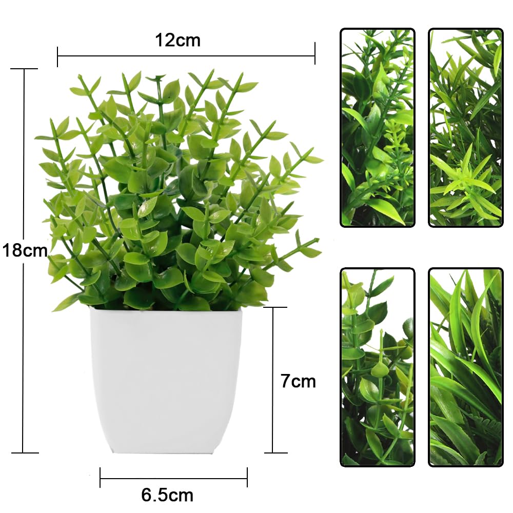 Bafenli 4 Pack Mini Artificial Plants Greenery Potted Plastic Fake Plants for Home Bathroom Office Table Decor