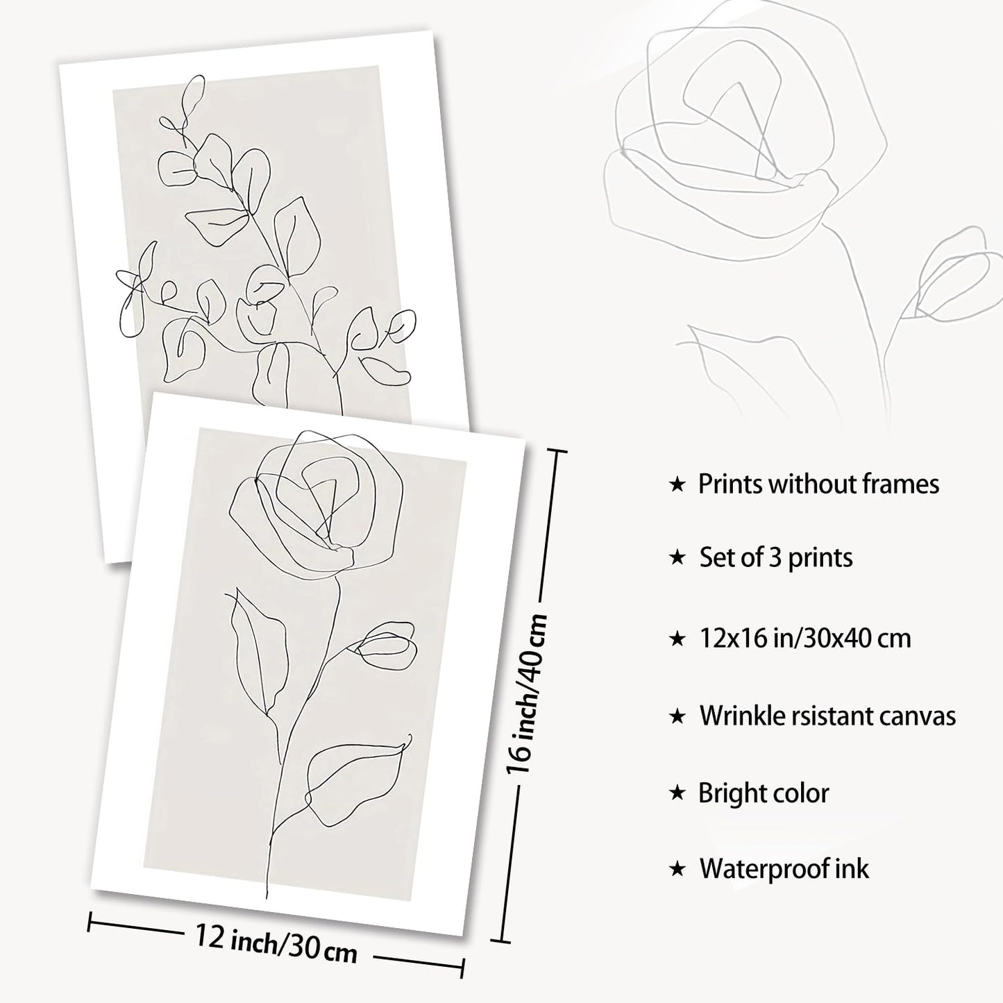 Dazzlewall Abstract Botanical Wall Decor Poster Minimalist Flower Line Wall Poster for Bedroom Living Room Decor 12x16 in Unframed Set of 3