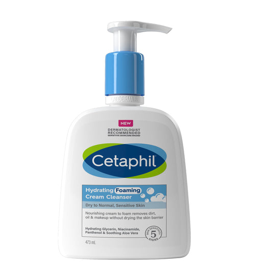 Cetaphil Hydrating Foaming Cream Cleanser and Makeup Remover, 473ml, Face Wash with Niacinamide for Normal, Dry or Sensitive Skin, Vegan-Friendly