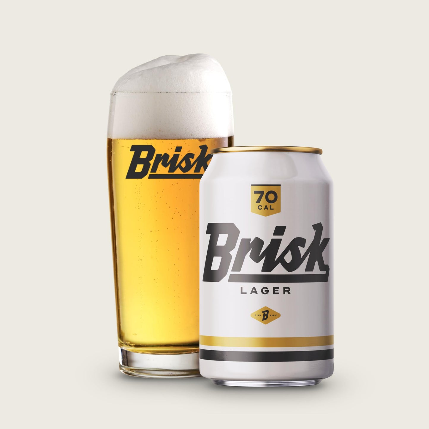 Brisk Lager - 70 Cal Beer, 3.3% ABV - All-Grain, Gluten-Free Beer, Full Flavoured Lager, Low Calorie Beer, Low Carb Beer, Premium Taste, 50% fewer calories, Keto Beer, 12 x 330ml cans