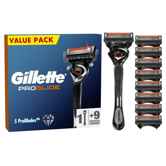 - Gillette ProGlide Men's Razor with Flexball Technology | 9 Razor Blade Refills | Precision Trimmer | 5 Anti-Friction Blades -