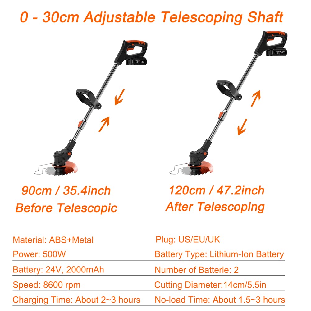 - Garden Strimmer Cordless Battery Grass Strimmer Electric Strimmer | 2Ah Li-ion Battery and Charger | Lawn Edger Tool for Trimming Grass Weed | 24V -