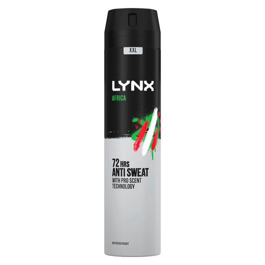 - Lynx XXL Africa Antiperspirant Deodorant Spray | 72-hour protection -