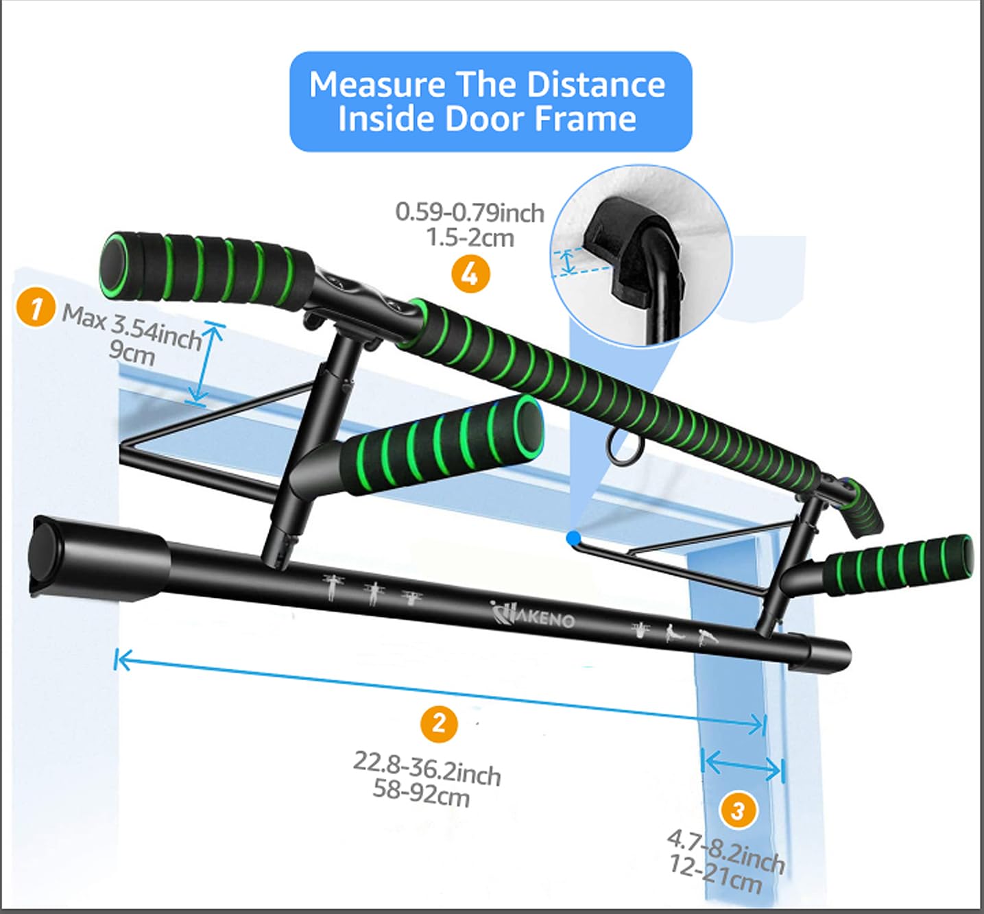 - HAKENO Pull Up Bar | Door Frame Fitness Chin-Up Bar -