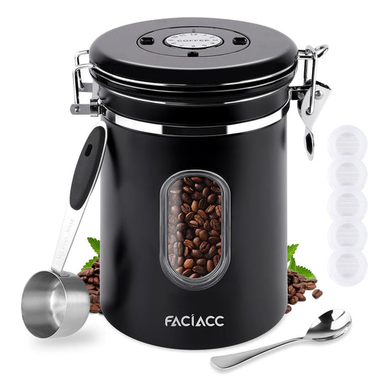 - FACIACC Airtight Coffee Canister | 1800ML Stainless Steel Coffee Container with Measuring Scoop & Date Tracker Food Storage Container -