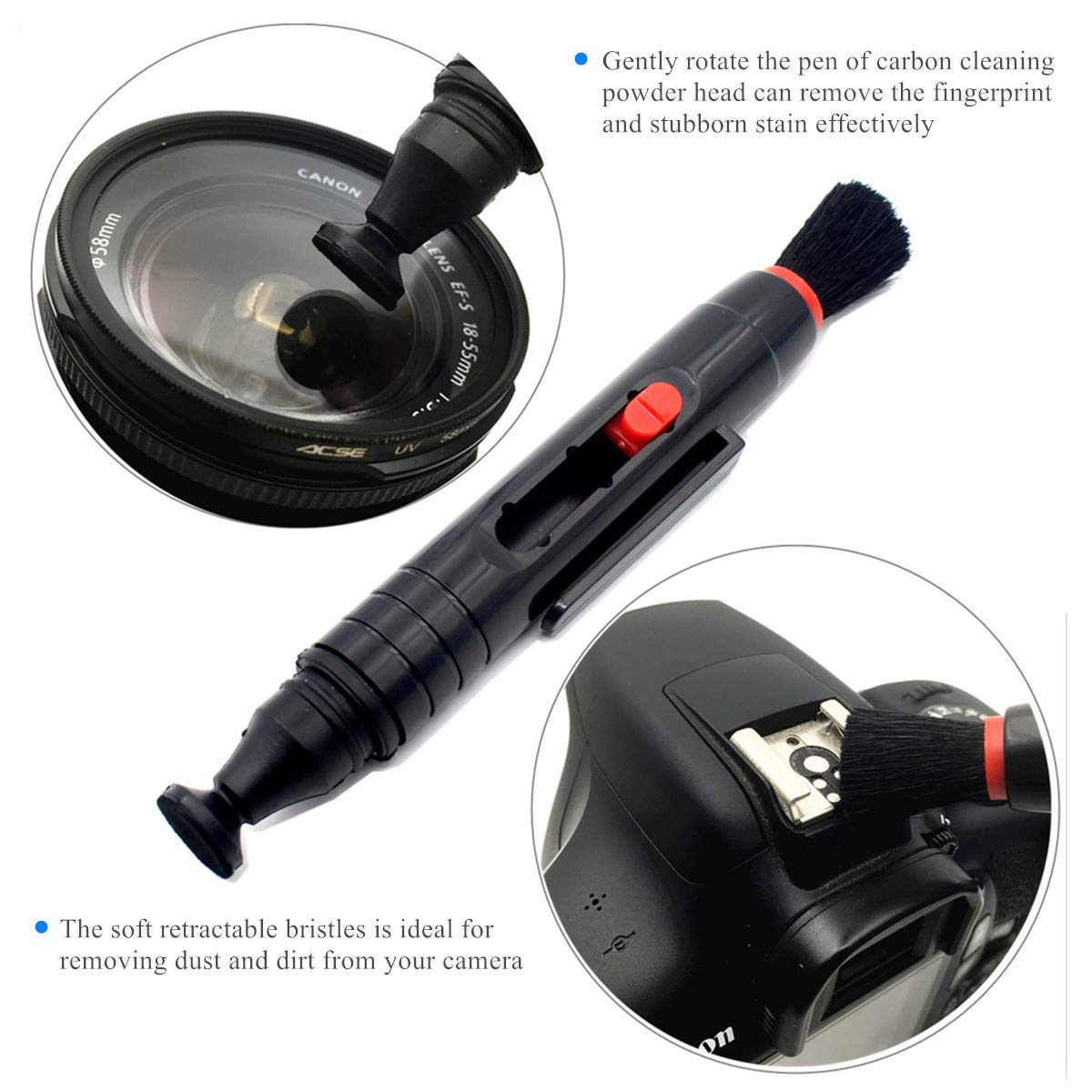 Camera Cleaning Kit for Digital SLR Camera Sensor Cleaning and Lens Cleaning Liquid Cleaner, Cleaning Brush, lens pen, Microfiber Cloth and Carry Bag