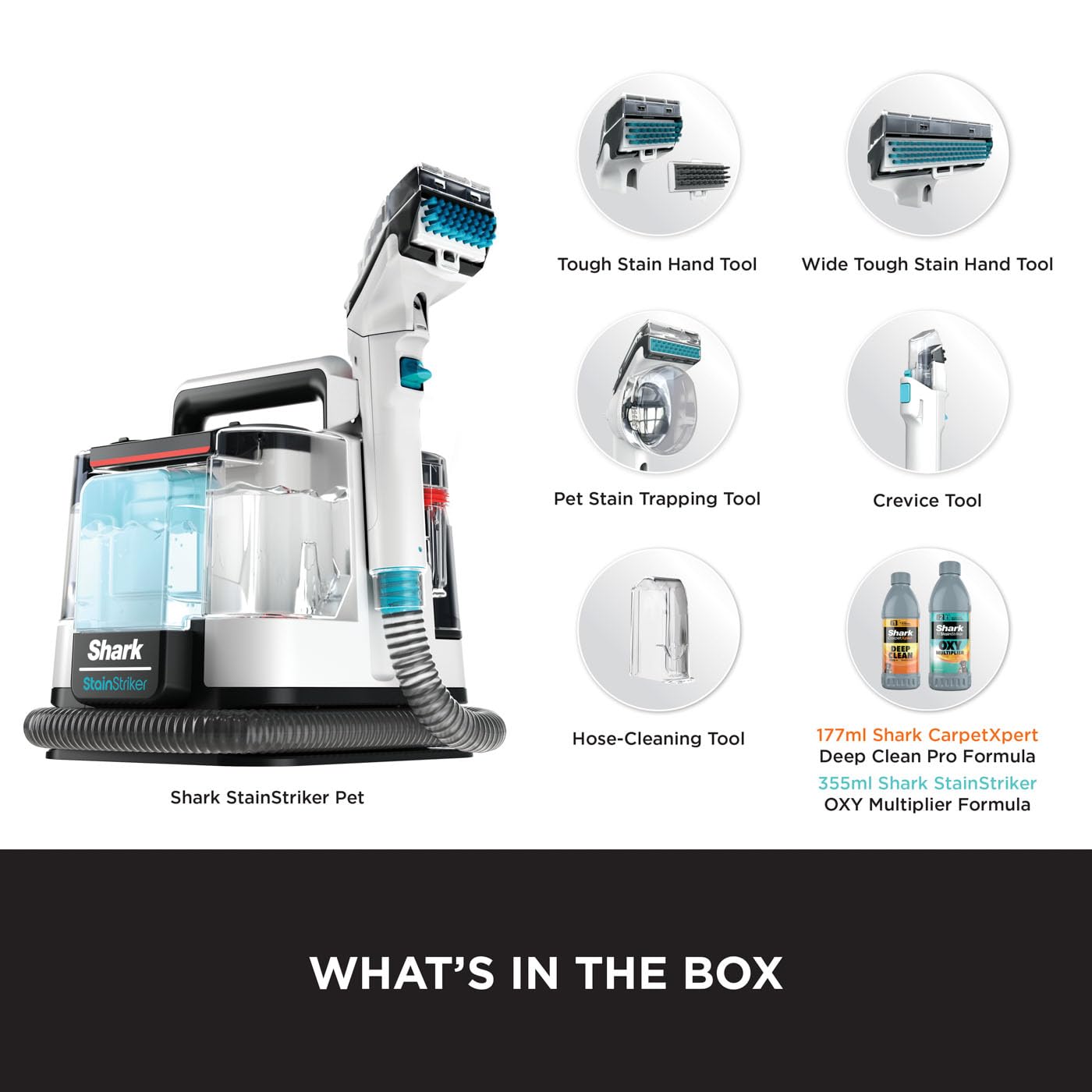 - Shark StainStriker | Pet Stain & Spot Cleaner | 5 Tools including Pet, Crevice & Hose-Cleaning Tools | 450W | White | PX200UKT -