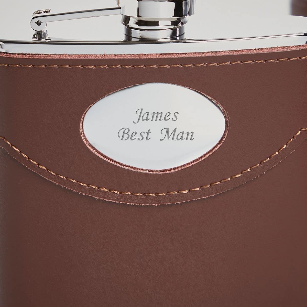 - Personalised 6oz Brown Leather Hip Flask & Cups -