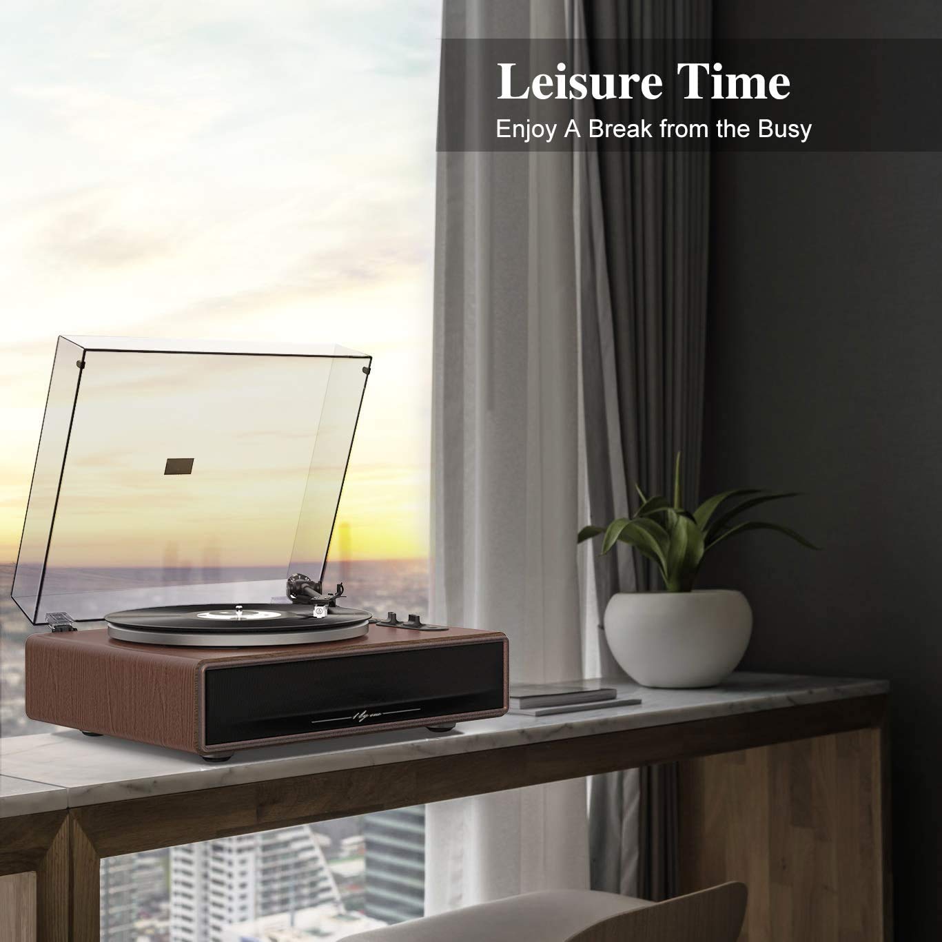 - 1 BY ONE High Fidelity Belt Drive Bluetooth Turntable with Built-in Speakers, Vinyl Record Player