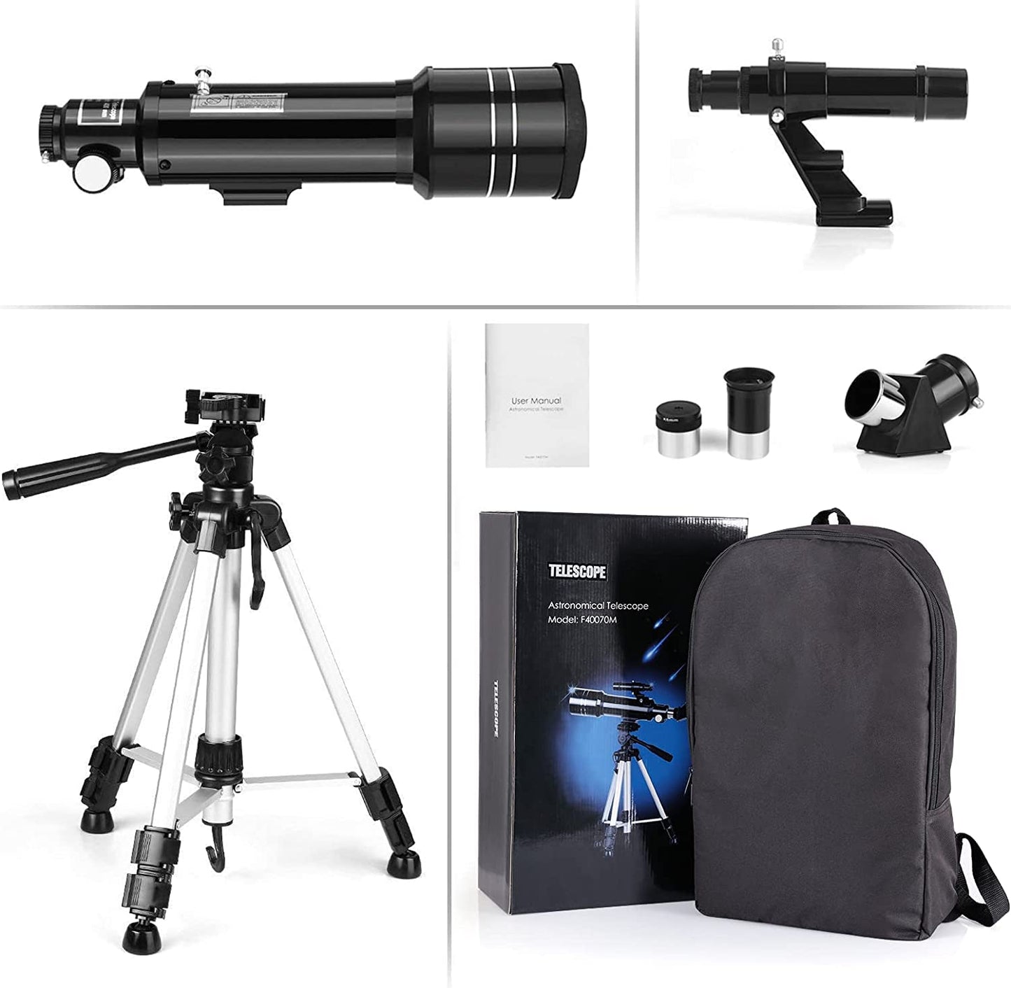 Astronomical Telescope, Pro 400/70 FMC Refractor Telescopes with Adjustable Tripod & & Finder Compass Portable Travel Telescope Perfect Portable Scope for Adult Children Teens