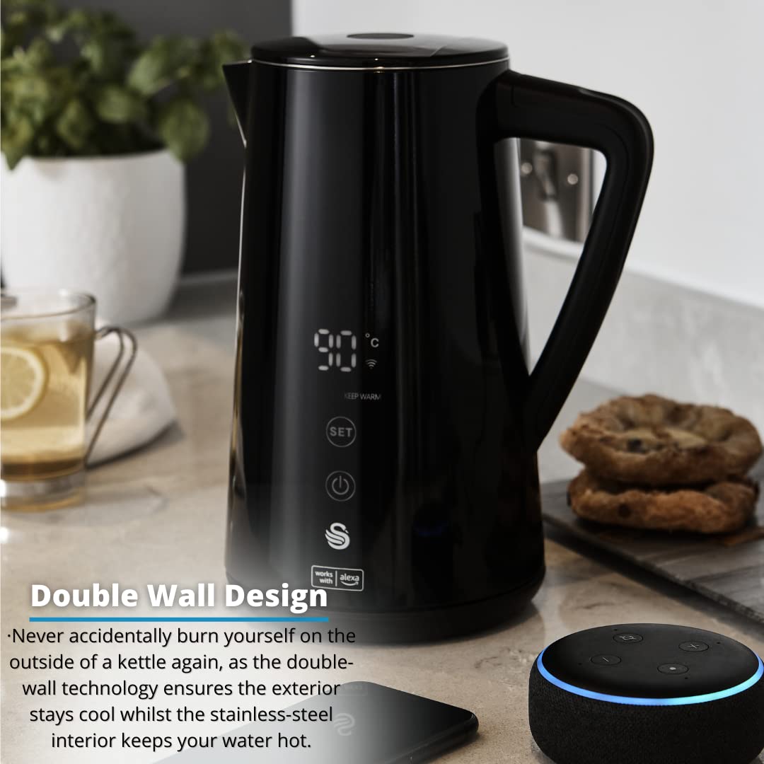 - Swan Alexa Smart Kettle | LED Touch Display | Keep Warm Function | Stainless Steel | Insulated | 1.5L | 1800W | Black -