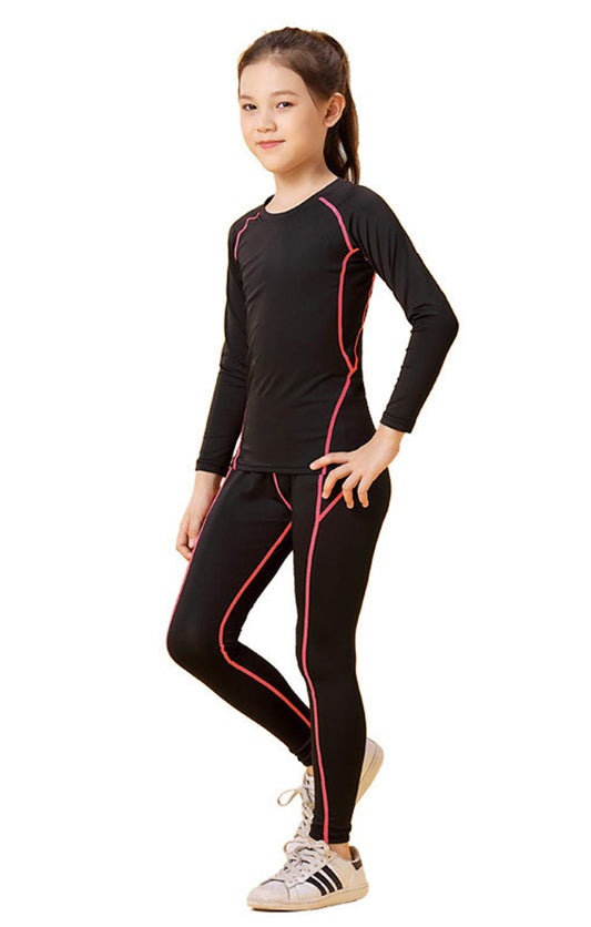Coralup Compression Sets Sport Base Layer Kids Thermal Underwear Suits Fitness Clothing 2PCS Pink 6-7Years