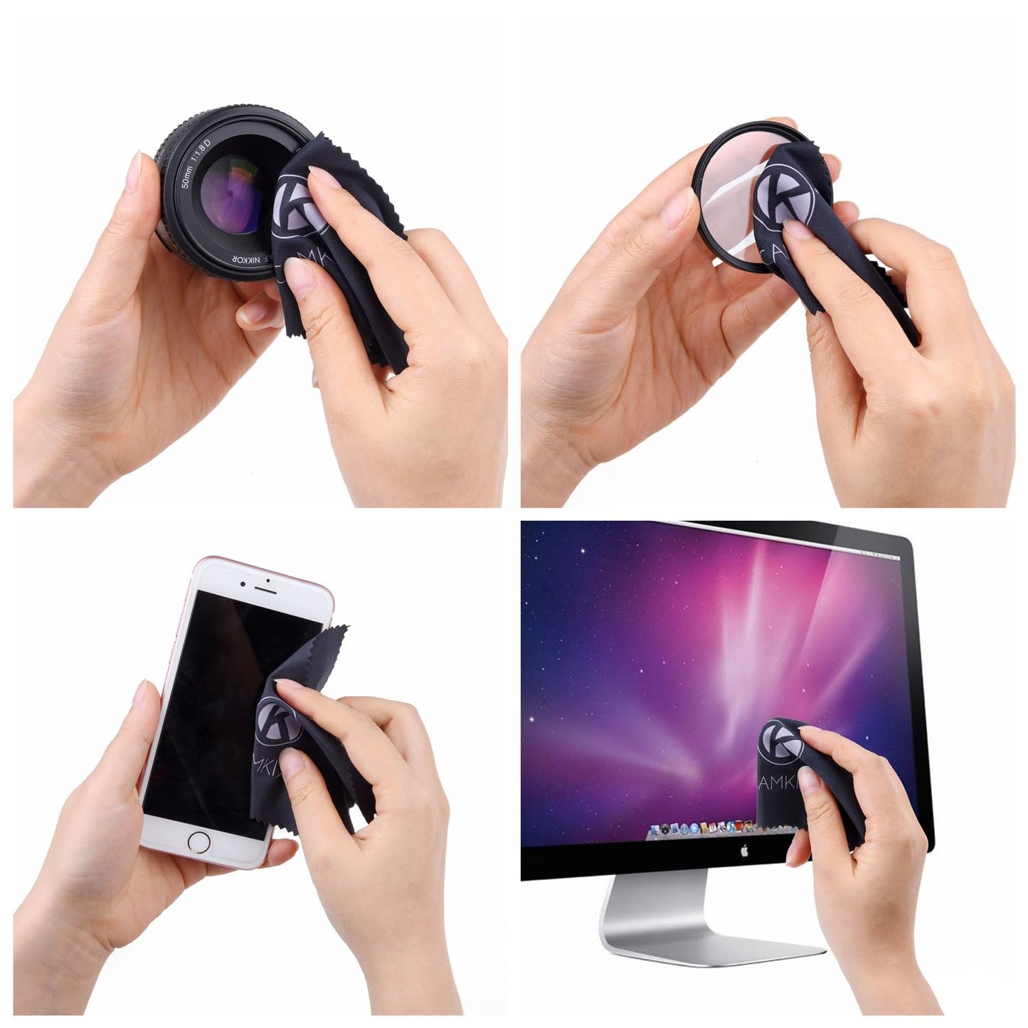 Camkix Lens and Screen Cleaning Kit - 2x cleaning spray, 2x microfiber cloth - Perfect to clean the lens of your DSLR or camera - Also great for your smartphone, tablet, notebook, etc.