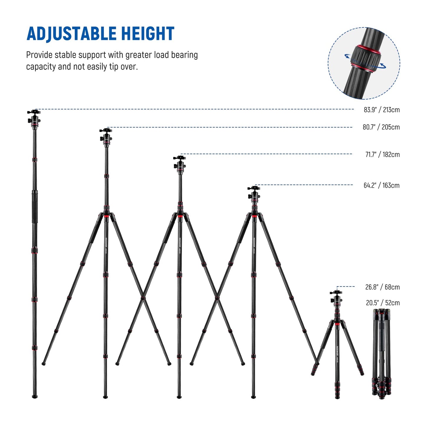 - NEEWER Carbon Fiber Camera Tripod With Telescopic 2 Section Center Axes | 360° Panorama Ballhead -
