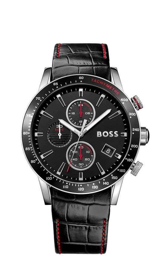 BOSS Chronograph Quartz Watch for Men with Black Leather Strap - 1513390