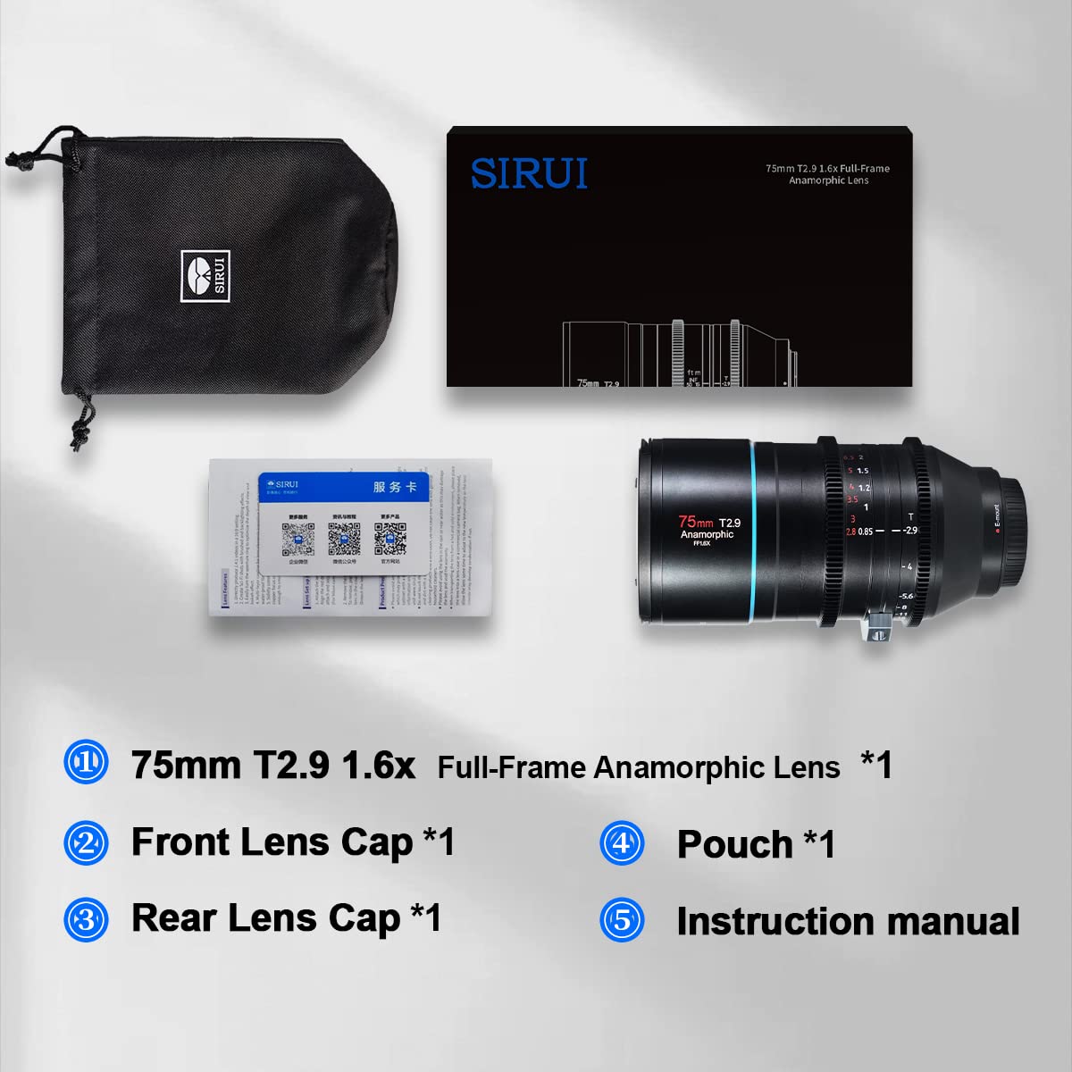 - SIRUI 75mm T2.9 1.6x | Full-Frame Anamorphic Lens | Cinema Lens (E Mount) -