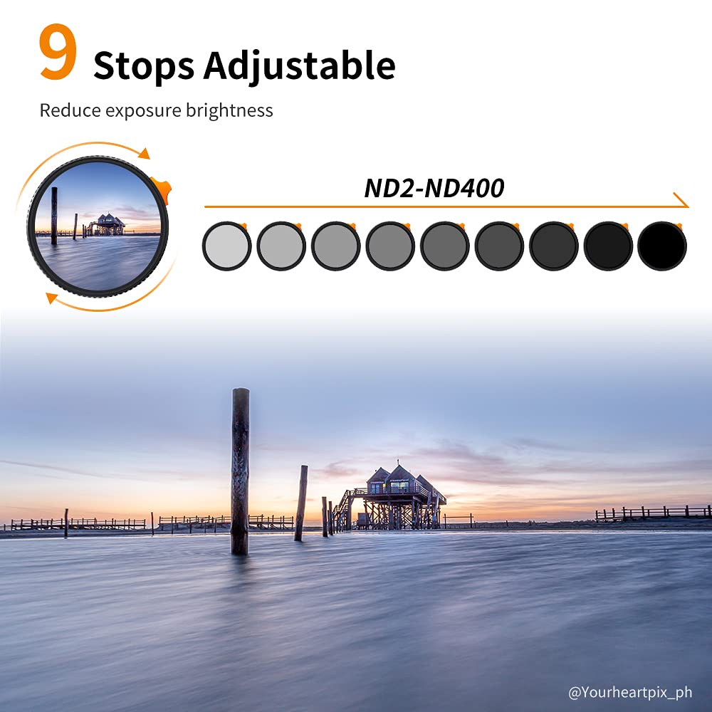 - K&F Concept 49mm Variable ND Filter | ND2- ND400 | High Definition Nano X Adjustable Fader | Neutral Density Lens Filters -