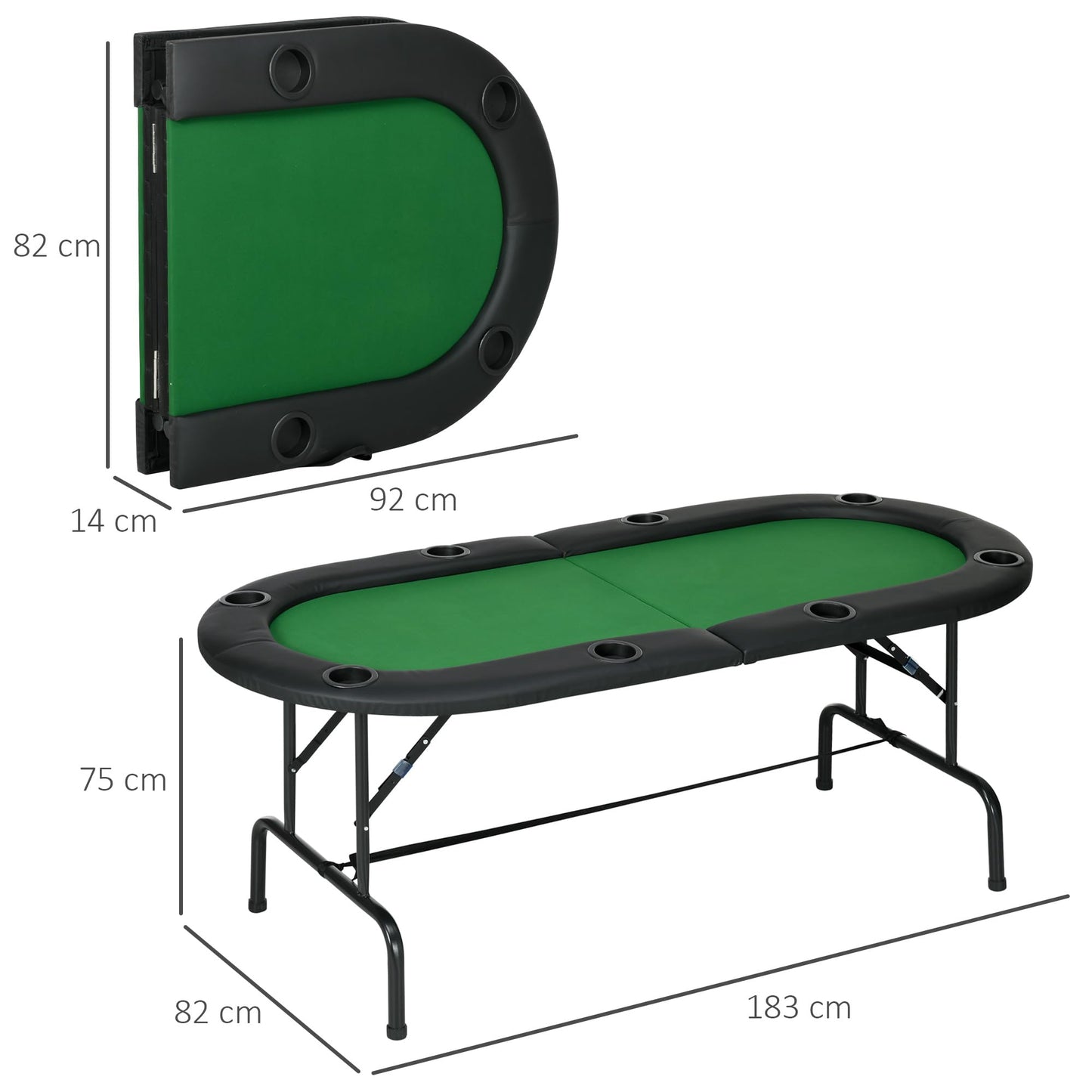 - HOMCOM Poker Table 1.85m Folding Top for | 8 Players Casino | Chip Trays | Drink Holders -