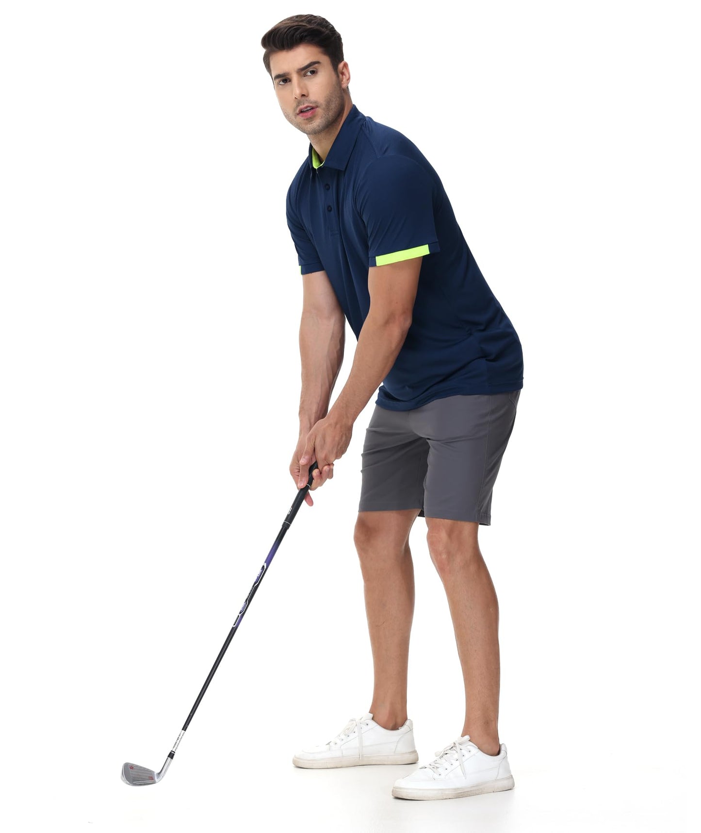 Csqtongan 3 Pack Men's Golf Polo Shirts Short Sleeve Breathable Polo T Shirts Multipack, Black/Grey/Navy 3XL