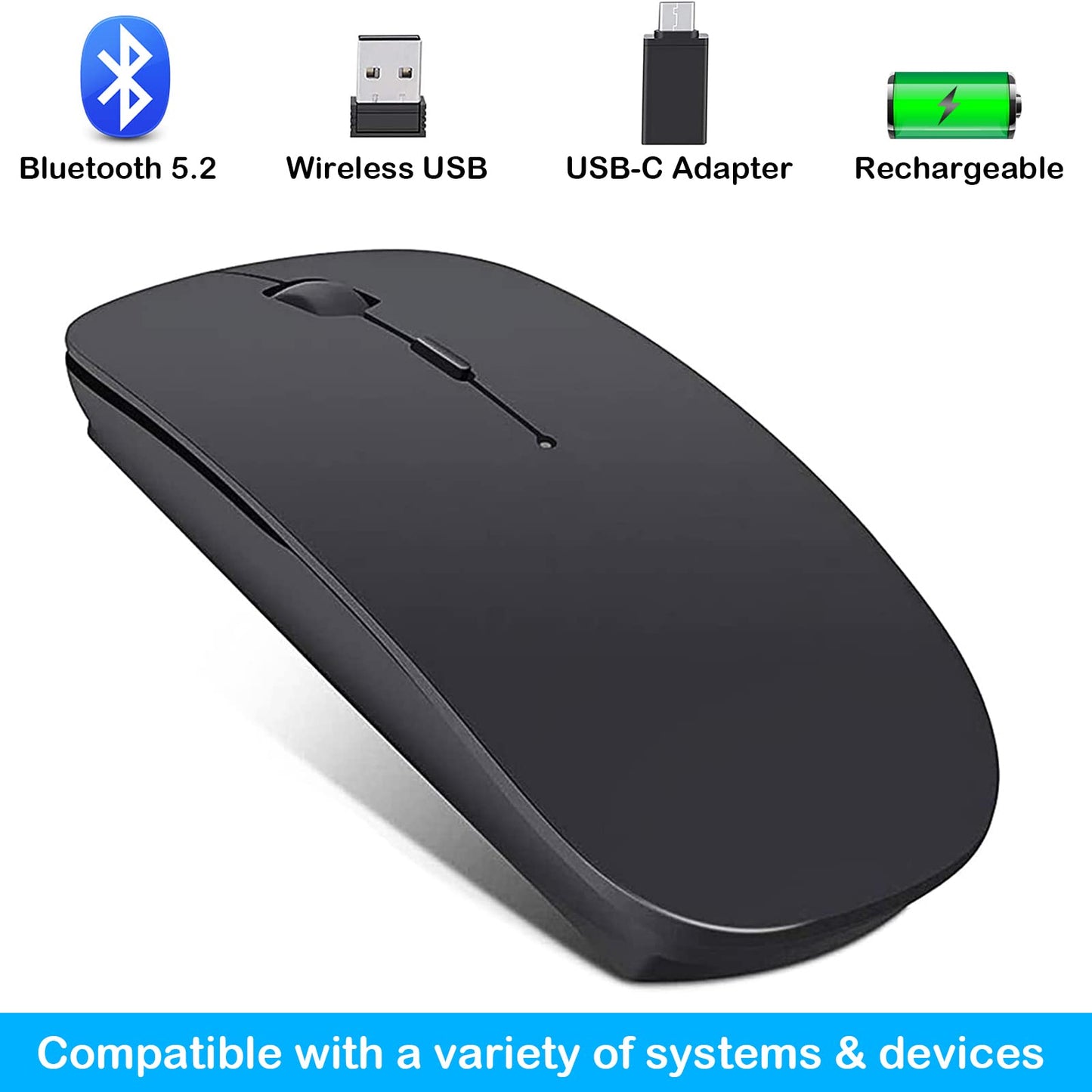 - LEAPEST Wireless Bluetooth Mouse | Portable Slim Silent Office Mice | USB-C Adapter | 2.4 GHz -