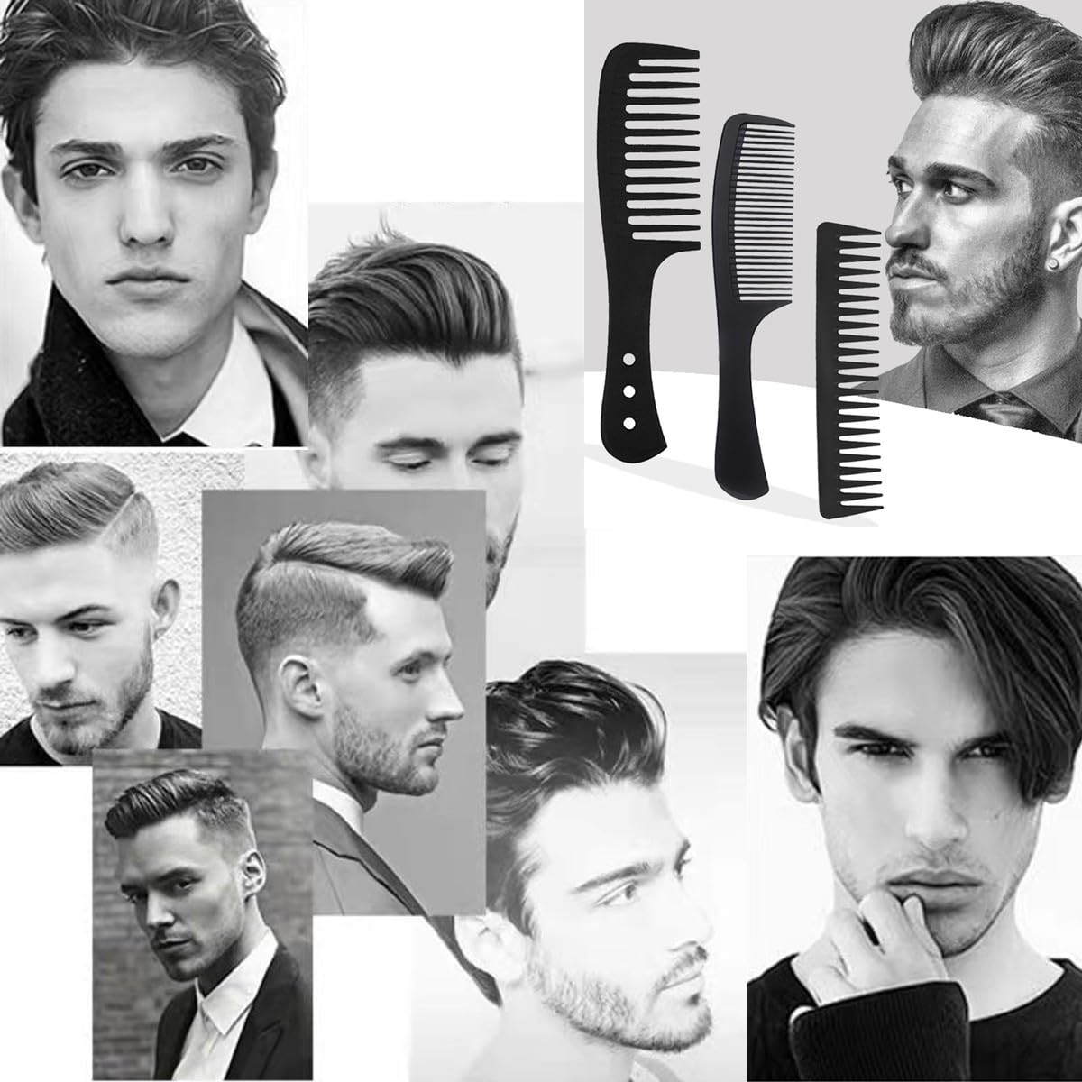 DAZISEN 3 Pieces Combs Set - Black Wide Toothed Comb Hairdressing Combs Heat Resistant Anti-static Detangling Hair Comb Cutting Combs